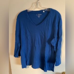 Blue V-Neck Long Sleeve Shirt